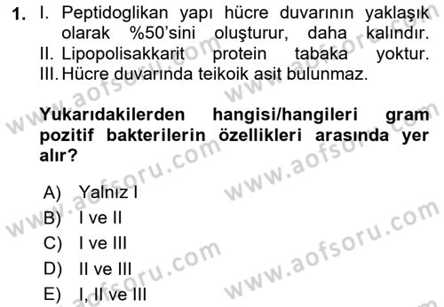 Genel Mikrobiyoloji Dersi 2024 - 2025 Yılı Yaz Okulu Sınav Soruları 1. Soru