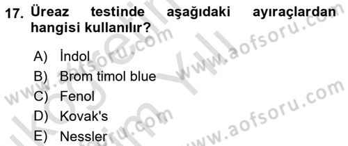 Genel Mikrobiyoloji Dersi 2024 - 2025 Yılı Yaz Okulu Sınav Soruları 17. Soru