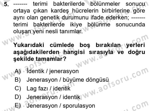 Genel Mikrobiyoloji Dersi 2025 - 2026 Yılı (Vize) Ara Sınav Soruları 5. Soru
