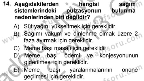 Temel Sürü Sağlığı Yönetimi Dersi Ara Sınavı Deneme Sınav Soruları 14. Soru