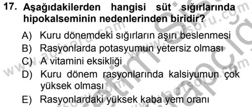 Temel Sürü Sağlığı Yönetimi Dersi 2012 - 2013 Yılı (Vize) Ara Sınav Soruları 17. Soru
