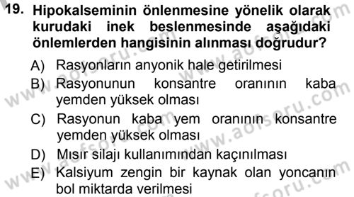 Temel Sürü Sağlığı Yönetimi Dersi Ara Sınavı Deneme Sınav Soruları 19. Soru