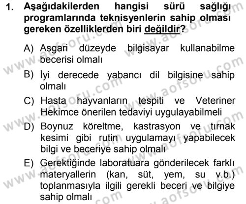 Temel Sürü Sağlığı Yönetimi Dersi 2012 - 2013 Yılı (Final) Dönem Sonu Sınav Soruları 1. Soru