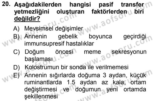 Temel Sürü Sağlığı Yönetimi Dersi 2012 - 2013 Yılı (Final) Dönem Sonu Sınav Soruları 20. Soru