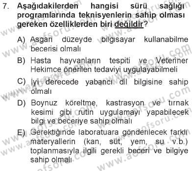 Temel Sürü Sağlığı Yönetimi Dersi 2012 - 2013 Yılı Tek Ders Sınav Soruları 7. Soru