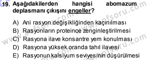 Temel Sürü Sağlığı Yönetimi Dersi Ara Sınavı Deneme Sınav Soruları 19. Soru