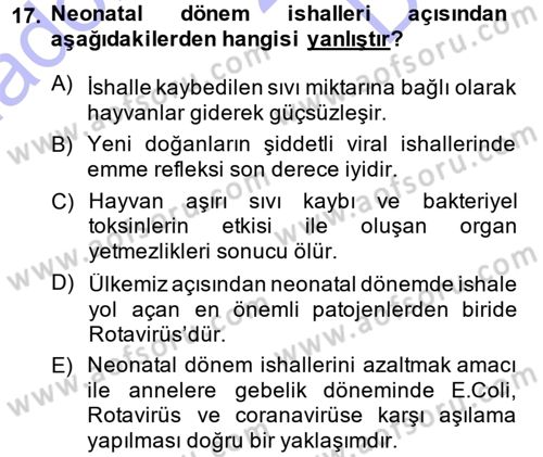 Temel Sürü Sağlığı Yönetimi Dersi 2013 - 2014 Yılı (Final) Dönem Sonu Sınavı 17. Soru