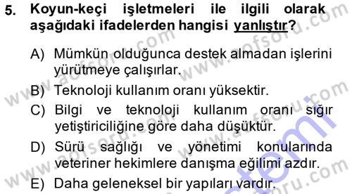Temel Sürü Sağlığı Yönetimi Dersi 2014 - 2015 Yılı (Vize) Ara Sınav Soruları 5. Soru