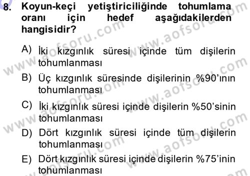 Temel Sürü Sağlığı Yönetimi Dersi 2014 - 2015 Yılı (Vize) Ara Sınav Soruları 8. Soru