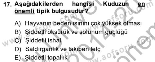 Temel Sürü Sağlığı Yönetimi Dersi 2014 - 2015 Yılı (Final) Dönem Sonu Sınav Soruları 17. Soru