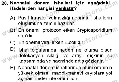 Temel Sürü Sağlığı Yönetimi Dersi 2014 - 2015 Yılı (Final) Dönem Sonu Sınav Soruları 20. Soru