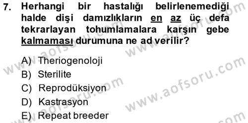 Temel Sürü Sağlığı Yönetimi Dersi 2014 - 2015 Yılı (Final) Dönem Sonu Sınav Soruları 7. Soru