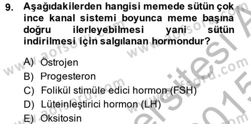 Temel Sürü Sağlığı Yönetimi Dersi 2014 - 2015 Yılı (Final) Dönem Sonu Sınav Soruları 9. Soru
