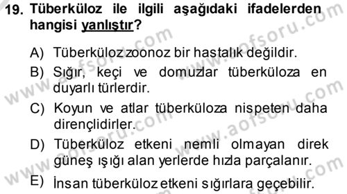 Temel Sürü Sağlığı Yönetimi Dersi 2014 - 2015 Yılı Tek Ders Sınavı 19. Soru