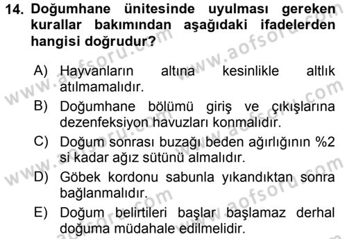 Temel Sürü Sağlığı Yönetimi Dersi 2015 - 2016 Yılı (Final) Dönem Sonu Sınav Soruları 14. Soru