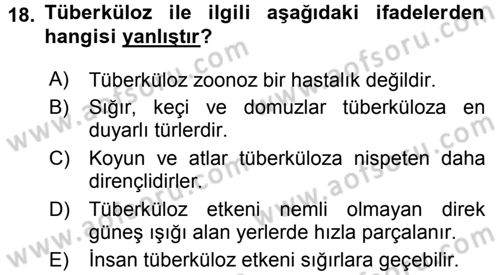 Temel Sürü Sağlığı Yönetimi Dersi 2015 - 2016 Yılı (Final) Dönem Sonu Sınavı 18. Soru