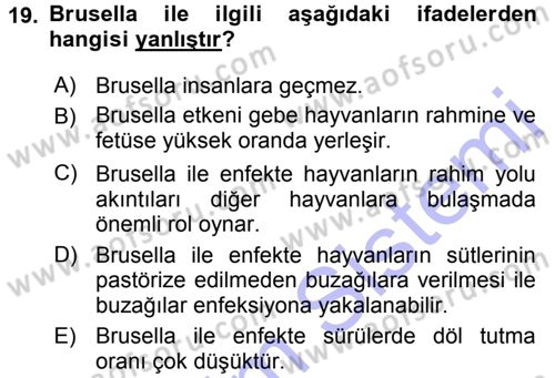 Temel Sürü Sağlığı Yönetimi Dersi 2015 - 2016 Yılı (Final) Dönem Sonu Sınav Soruları 19. Soru
