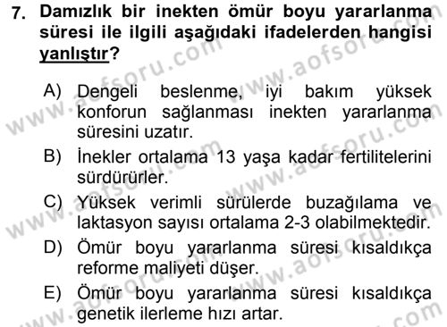 Temel Sürü Sağlığı Yönetimi Dersi 2015 - 2016 Yılı (Final) Dönem Sonu Sınav Soruları 7. Soru