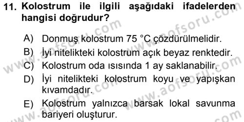 Temel Sürü Sağlığı Yönetimi Dersi 2016 - 2017 Yılı 3 Ders Sınav Soruları 11. Soru