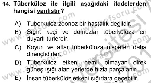 Temel Sürü Sağlığı Yönetimi Dersi 2016 - 2017 Yılı 3 Ders Sınav Soruları 14. Soru