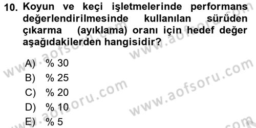 Temel Sürü Sağlığı Yönetimi Dersi 2016 - 2017 Yılı (Vize) Ara Sınav Soruları 10. Soru