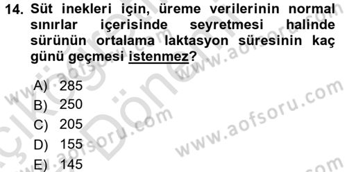 Temel Sürü Sağlığı Yönetimi Dersi 2016 - 2017 Yılı (Vize) Ara Sınav Soruları 14. Soru