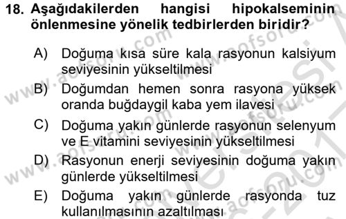 Temel Sürü Sağlığı Yönetimi Dersi 2016 - 2017 Yılı (Vize) Ara Sınav Soruları 18. Soru