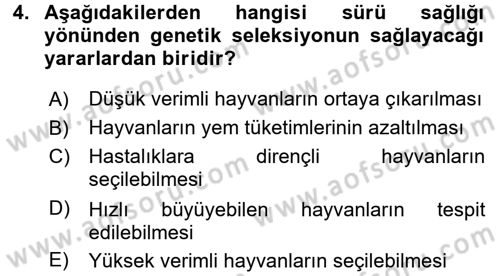 Temel Sürü Sağlığı Yönetimi Dersi 2016 - 2017 Yılı (Vize) Ara Sınav Soruları 4. Soru