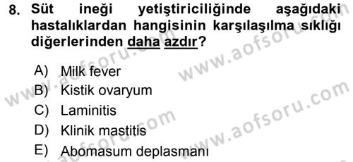 Temel Sürü Sağlığı Yönetimi Dersi 2016 - 2017 Yılı (Vize) Ara Sınav Soruları 8. Soru