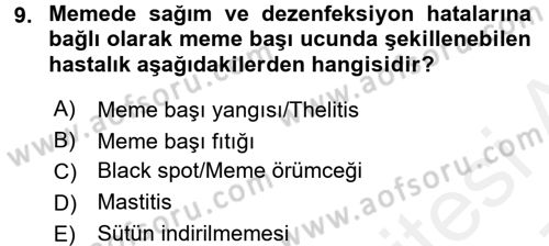 Temel Sürü Sağlığı Yönetimi Dersi 2016 - 2017 Yılı (Final) Dönem Sonu Sınavı 9. Soru