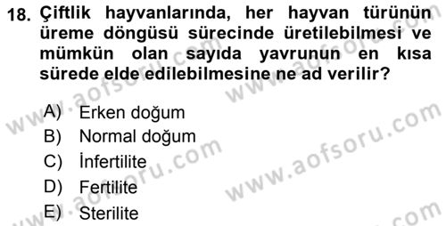 Temel Sürü Sağlığı Yönetimi Dersi 2017 - 2018 Yılı 3 Ders Sınav Soruları 18. Soru