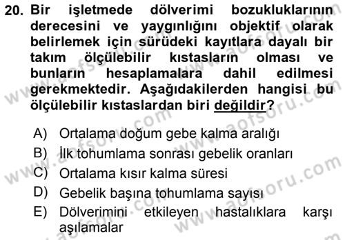 Temel Sürü Sağlığı Yönetimi Dersi 2017 - 2018 Yılı 3 Ders Sınav Soruları 20. Soru