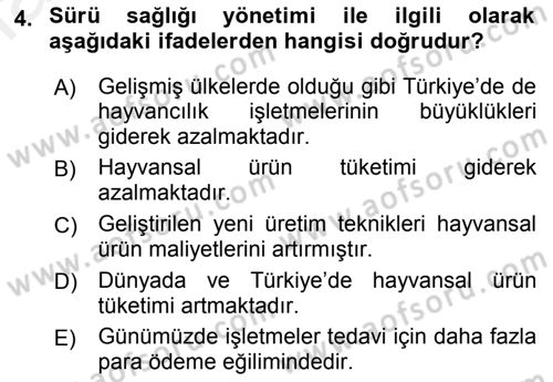 Temel Sürü Sağlığı Yönetimi Dersi 2017 - 2018 Yılı 3 Ders Sınav Soruları 4. Soru