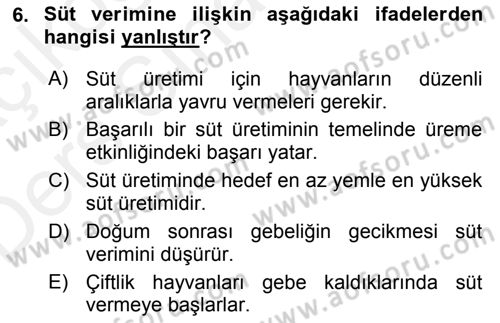 Temel Sürü Sağlığı Yönetimi Dersi 2017 - 2018 Yılı 3 Ders Sınav Soruları 6. Soru