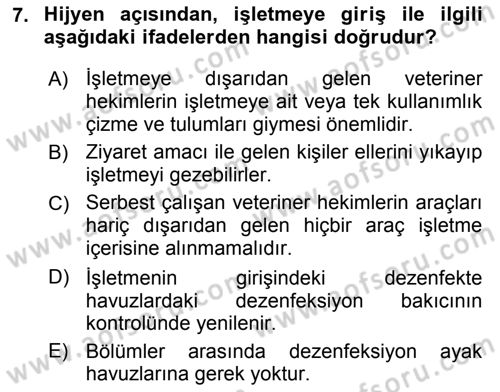 Temel Sürü Sağlığı Yönetimi Dersi 2017 - 2018 Yılı 3 Ders Sınav Soruları 7. Soru