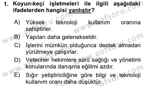 Temel Sürü Sağlığı Yönetimi Dersi Ara Sınavı Deneme Sınav Soruları 1. Soru