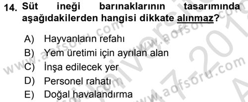 Temel Sürü Sağlığı Yönetimi Dersi 2017 - 2018 Yılı (Vize) Ara Sınav Soruları 14. Soru