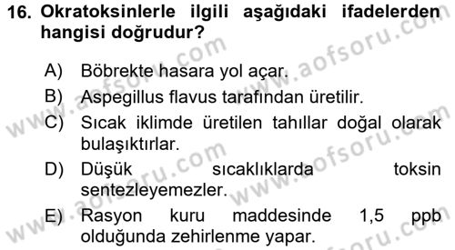 Temel Sürü Sağlığı Yönetimi Dersi Ara Sınavı Deneme Sınav Soruları 16. Soru