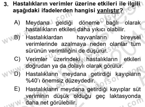 Temel Sürü Sağlığı Yönetimi Dersi 2017 - 2018 Yılı (Vize) Ara Sınav Soruları 3. Soru