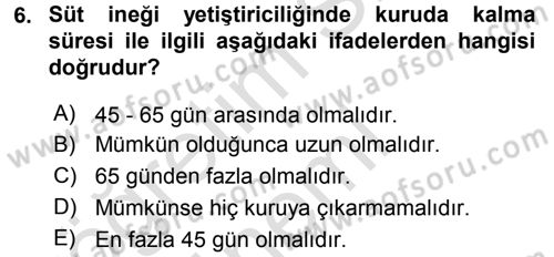 Temel Sürü Sağlığı Yönetimi Dersi 2017 - 2018 Yılı (Vize) Ara Sınav Soruları 6. Soru