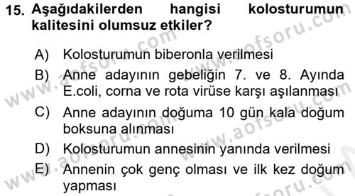 Temel Sürü Sağlığı Yönetimi Dersi 2017 - 2018 Yılı (Final) Dönem Sonu Sınavı 15. Soru