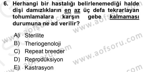 Temel Sürü Sağlığı Yönetimi Dersi 2017 - 2018 Yılı (Final) Dönem Sonu Sınavı 6. Soru