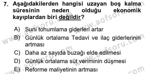 Temel Sürü Sağlığı Yönetimi Dersi 2017 - 2018 Yılı (Final) Dönem Sonu Sınavı 7. Soru