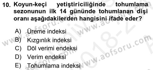 Temel Sürü Sağlığı Yönetimi Dersi 2018 - 2019 Yılı (Vize) Ara Sınavı 10. Soru