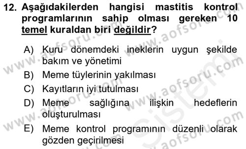 Temel Sürü Sağlığı Yönetimi Dersi 2018 - 2019 Yılı (Vize) Ara Sınavı 12. Soru