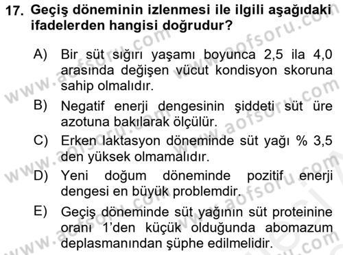 Temel Sürü Sağlığı Yönetimi Dersi 2018 - 2019 Yılı (Vize) Ara Sınavı 17. Soru