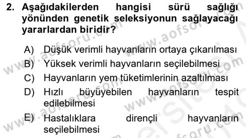 Temel Sürü Sağlığı Yönetimi Dersi 2018 - 2019 Yılı (Vize) Ara Sınavı 2. Soru