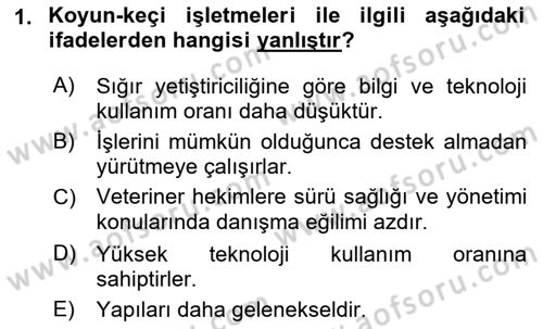 Temel Sürü Sağlığı Yönetimi Dersi 2018 - 2019 Yılı (Final) Dönem Sonu Sınav Soruları 1. Soru