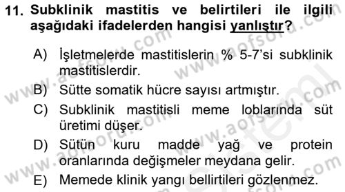Temel Sürü Sağlığı Yönetimi Dersi 2018 - 2019 Yılı (Final) Dönem Sonu Sınav Soruları 11. Soru
