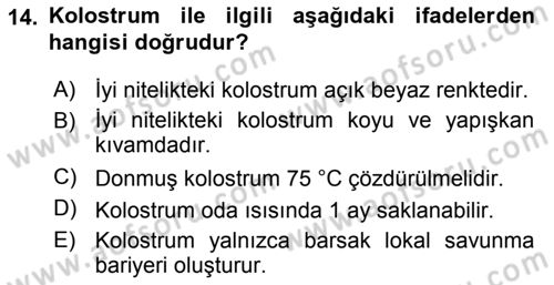 Temel Sürü Sağlığı Yönetimi Dersi 2018 - 2019 Yılı (Final) Dönem Sonu Sınav Soruları 14. Soru